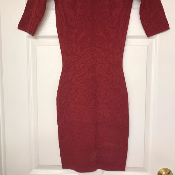 GUESS red bodycon mini dress 3/4 sleeve - Picture 3 of 6